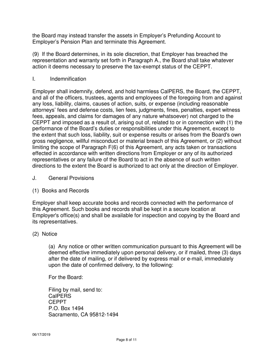 Agreement and Election to Prefund Employer Contributions to a Defined Benefit Pension Plan - California, Page 8