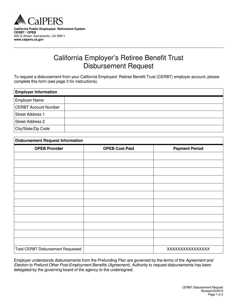 California Employers Retiree Benefit Trust Disbursement Request - California, Page 1