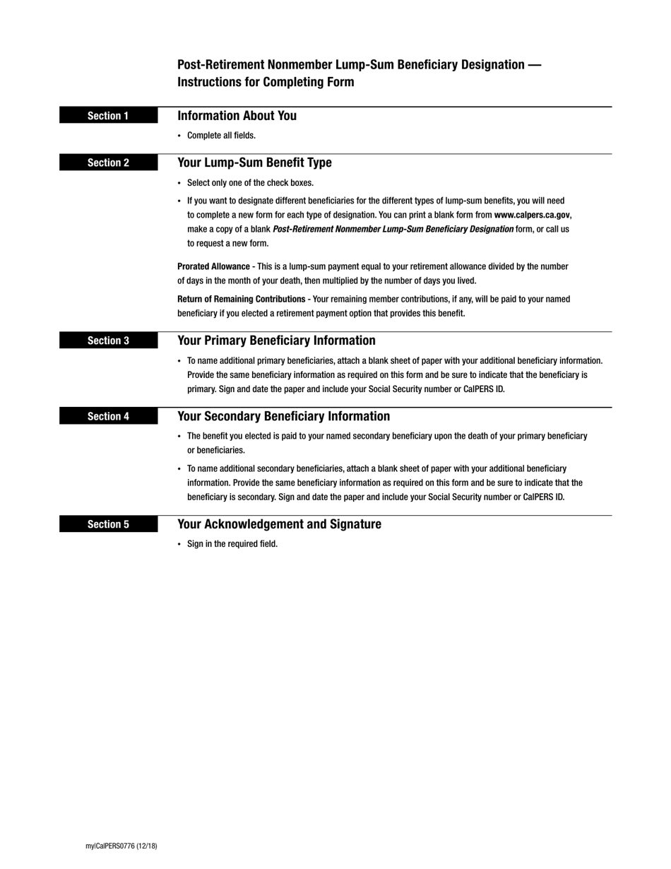 Form my|CalPERS0776 Post-retirement Nonmember Lump-Sum Beneficiary Designation - California, Page 4