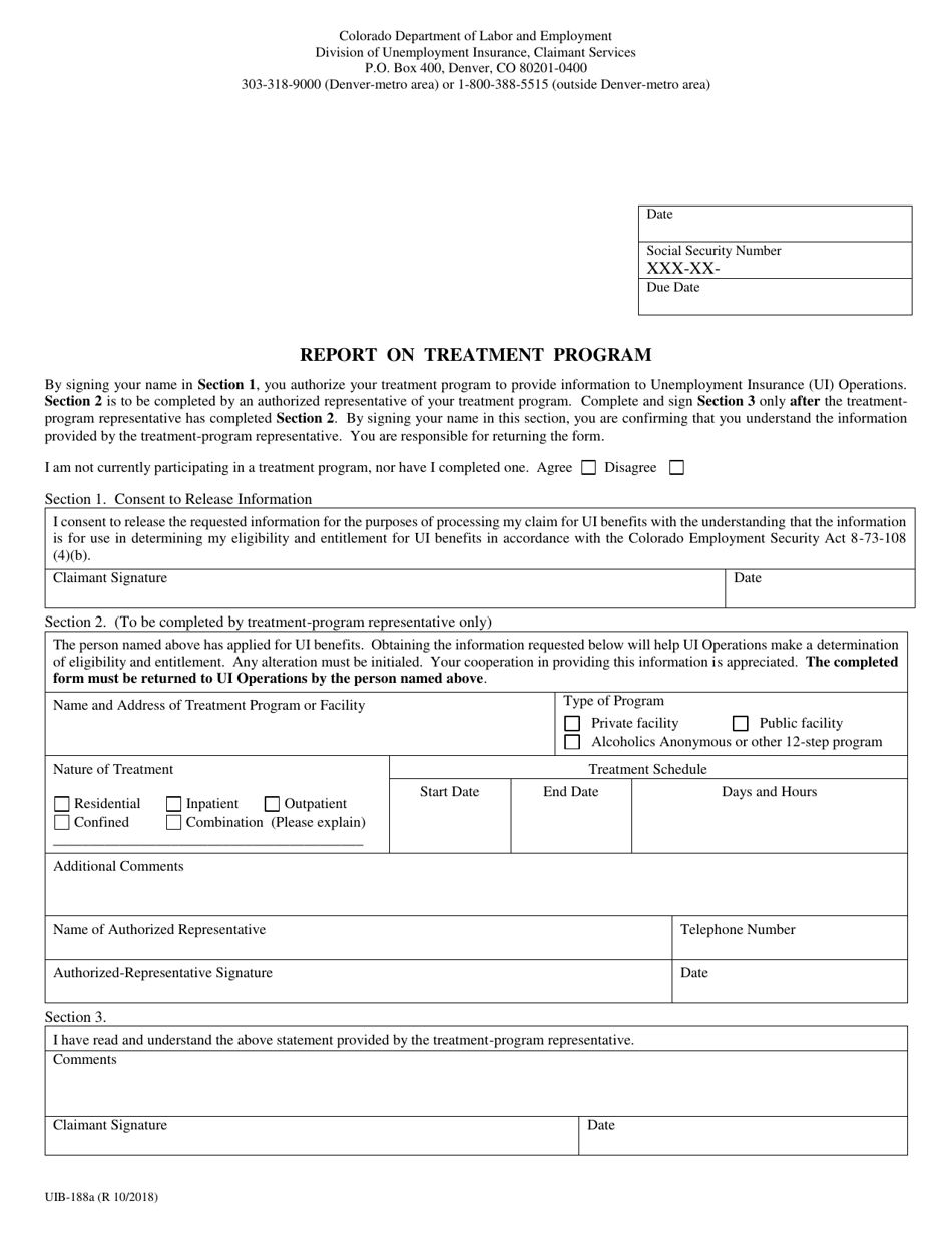 Form UIB-188A Report on Treatment Program - Colorado, Page 1