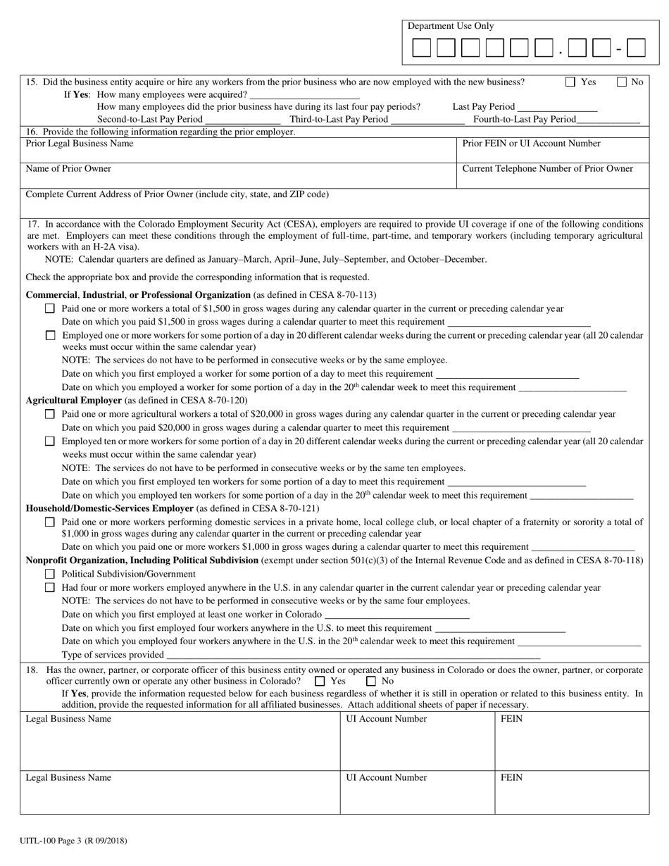 Form UITL-100 Download Printable PDF or Fill Online Application for ...