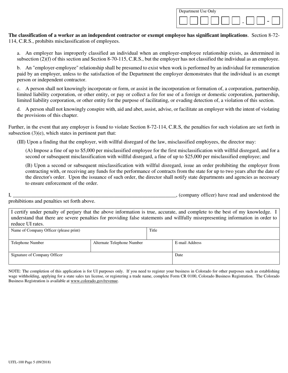 Form UITL 100 Download Printable PDF Or Fill Online Application For