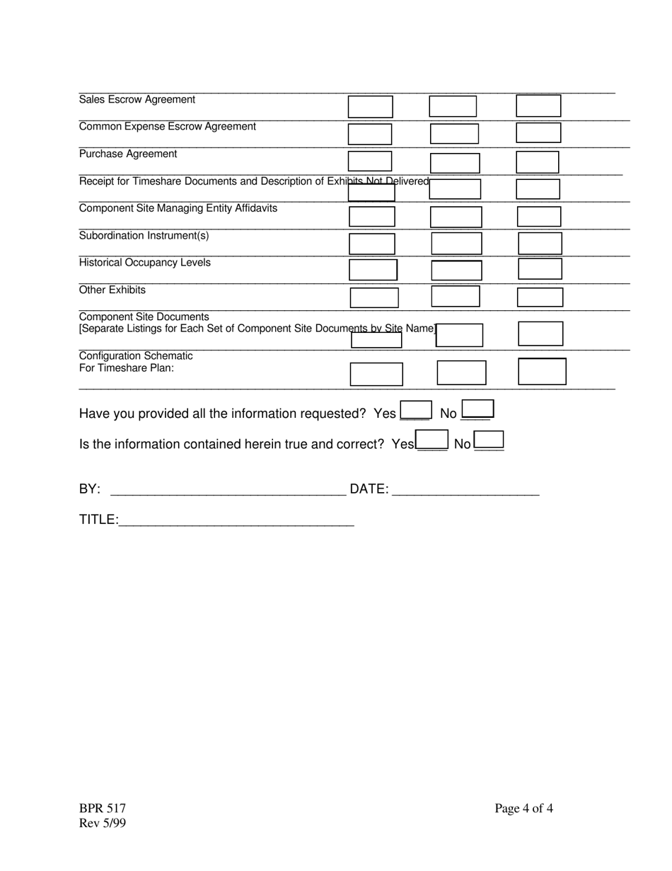 Form BPR517 Multisite Timeshare Plan Filing Statement - Florida, Page 4