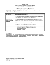 Document preview: Form DBPR-DDC-225 Application for Permit as a Freight Forwarder - Florida
