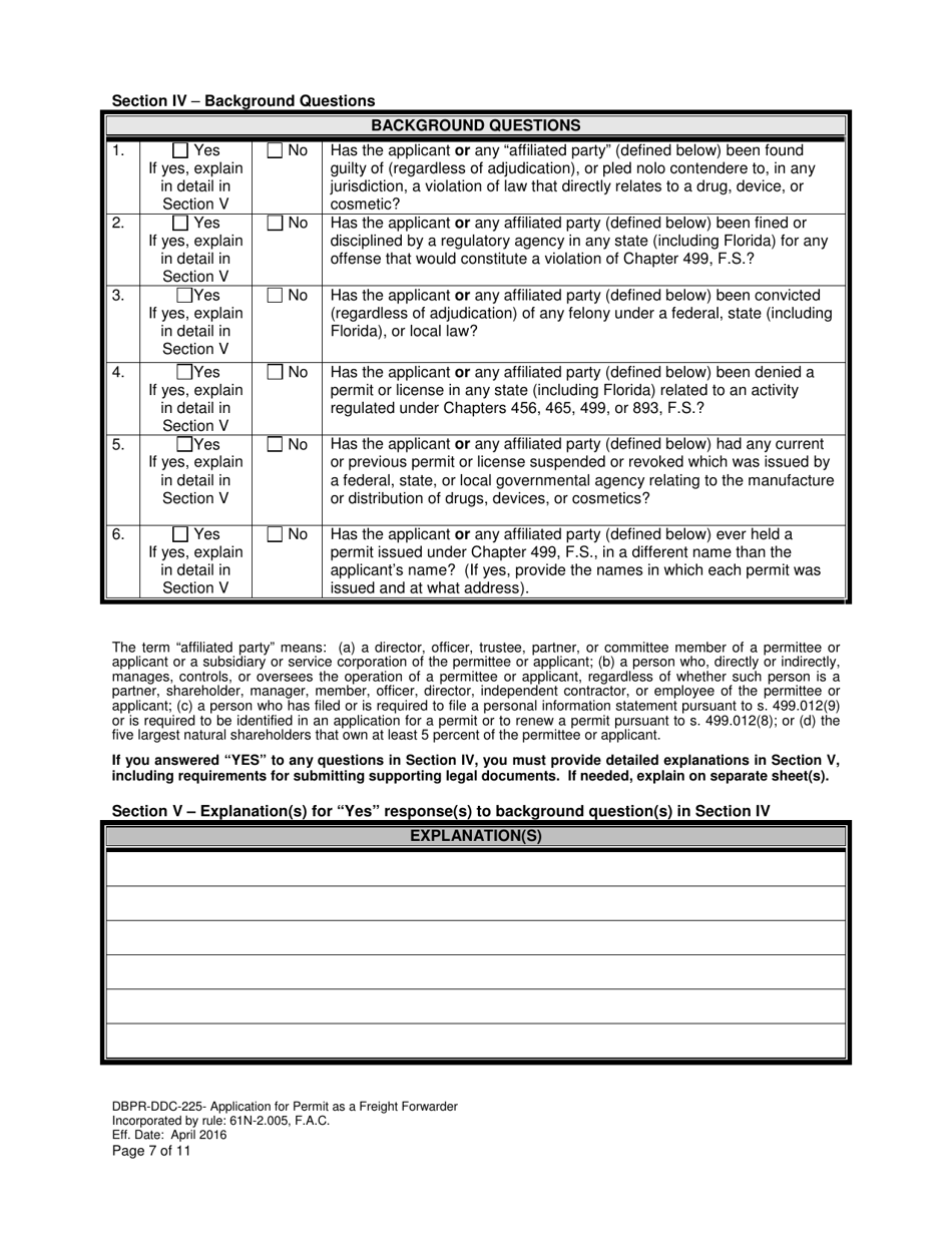 Form DBPR-DDC-225 Application for Permit as a Freight Forwarder - Florida, Page 7