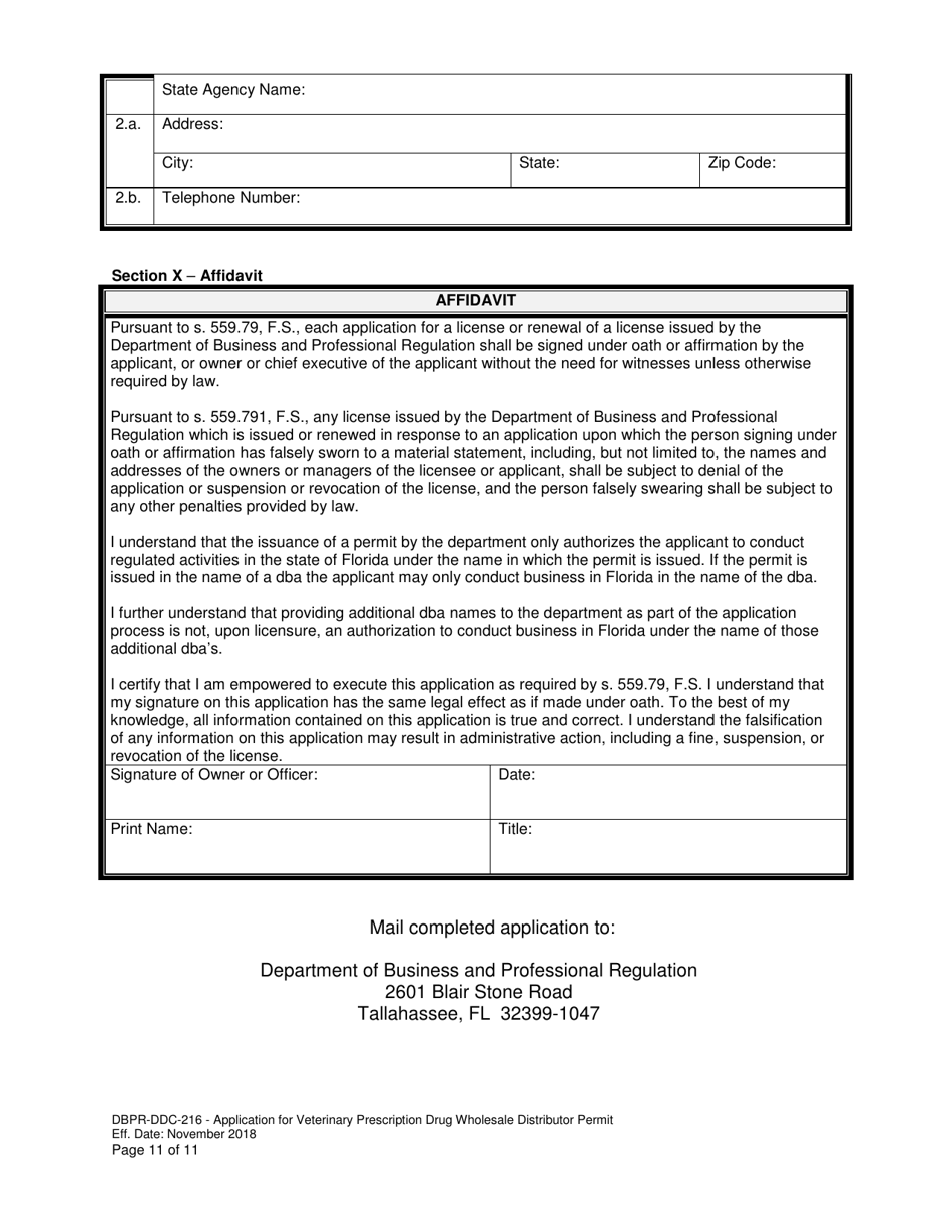 Form DBPR-DDC-216 Application for Veterinary Prescription Drug Wholesale Distributor Permit - Florida, Page 11