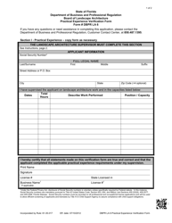 Form DBPR LA6 Landscape Architect - Practical Experience Verification Form - Florida