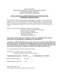 Document preview: Form HSMV77073S Application for an Instructor or Agent Certificate for Commercial Driving School - Florida