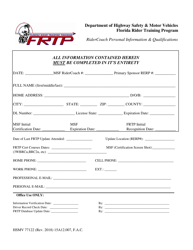 Document preview: Form HSMV77122 Ridercoach Personal Information & Qualifications - Florida