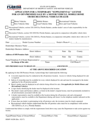 Document preview: Form HSMV84200 Application for a Temporary supplemental Licensefor an off-Premises Sale by a Motor Vehicle, Mobile Home or Recreational Vehicle Dealer - Florida