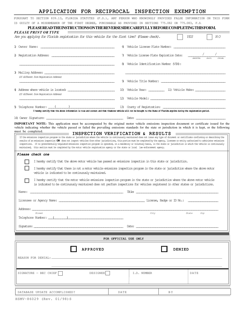 Form HSMV-86029 - Fill Out, Sign Online and Download Printable PDF ...