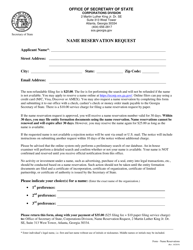 Document preview: Name Reservation Request - Georgia (United States)