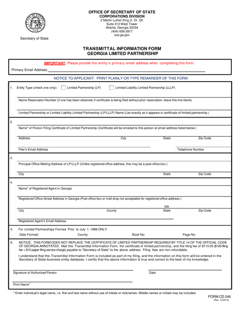Form CD246 Transmittal Information Form - Georgia Limited Partnership - Georgia (United States)