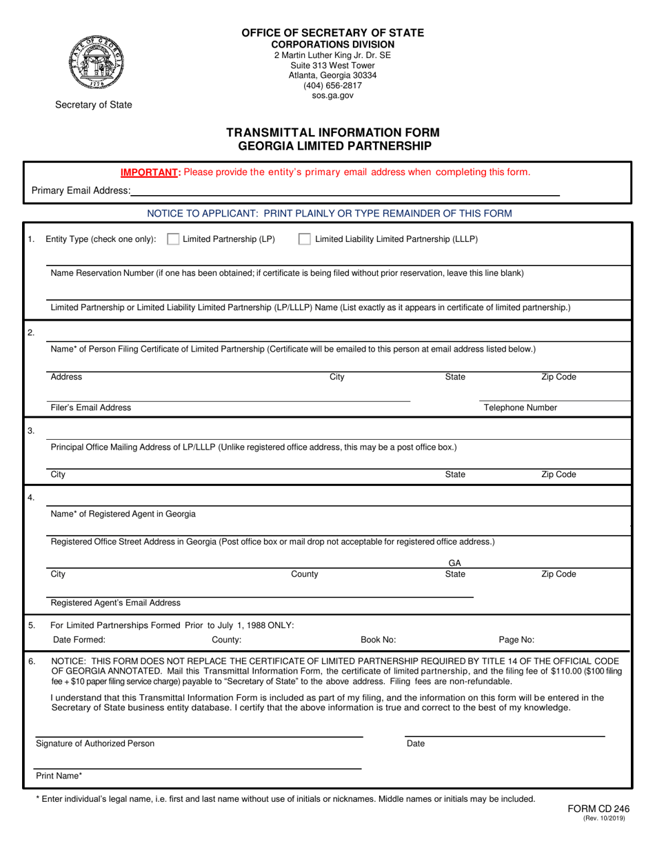 Form CD246 Transmittal Information Form - Georgia Limited Partnership - Georgia (United States), Page 1