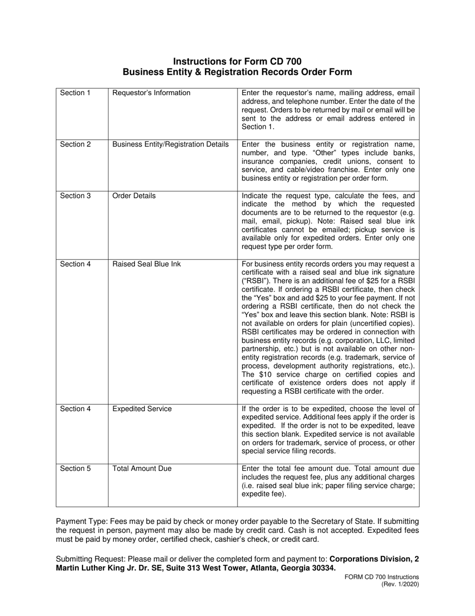 Form CD700 Business Entity  Registration Records Order Form - Georgia (United States), Page 2
