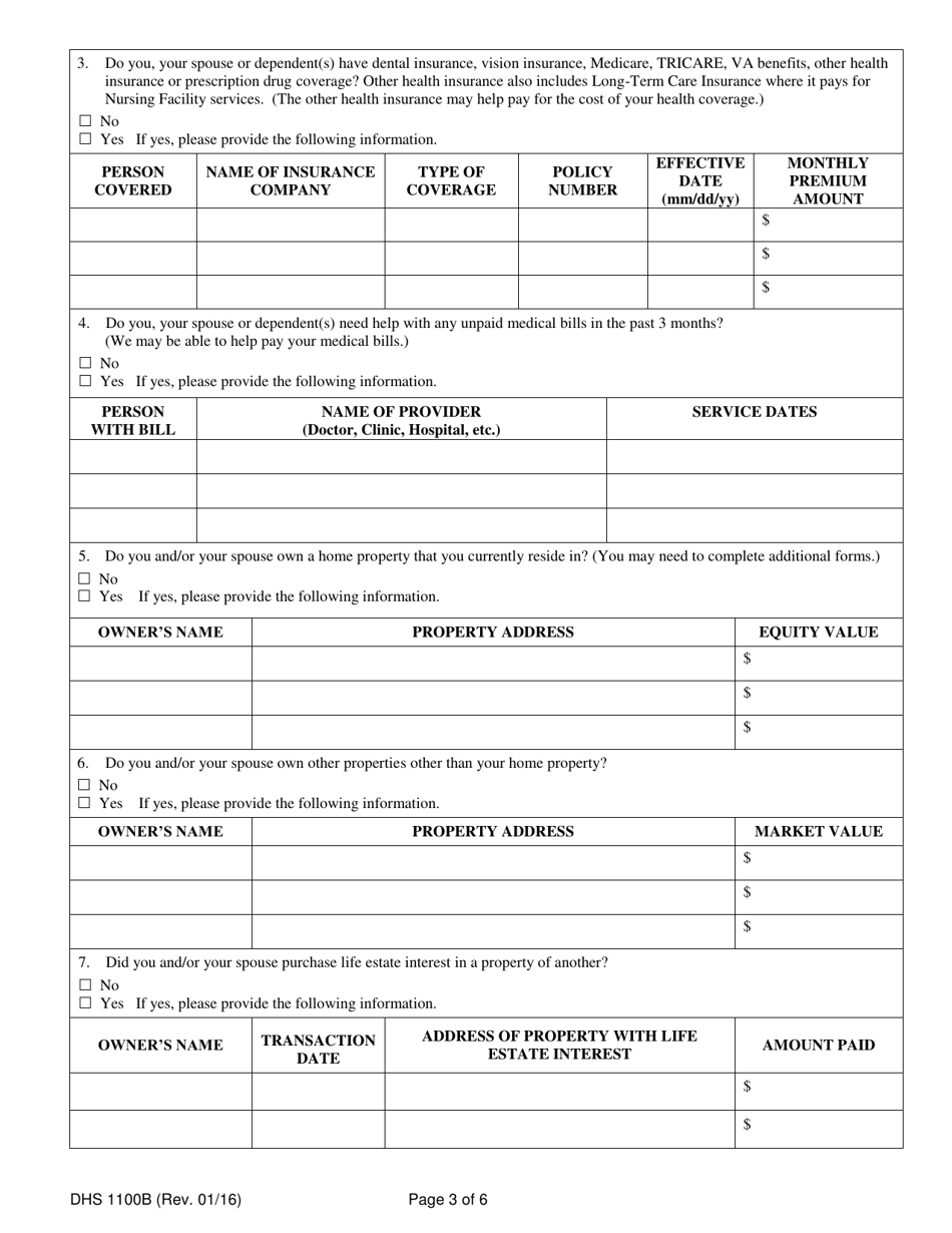 Form DHS1100B Supplemental Form for Individuals Applying for Coverage on the Basis of Age, Blindness or Disability and / or Requests for Long-Term Care Services - Hawaii, Page 3