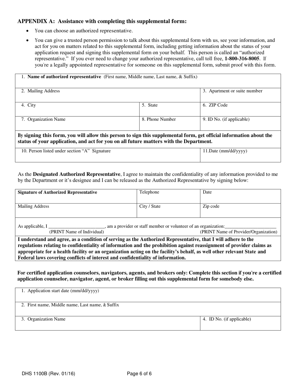 Form DHS1100B Supplemental Form for Individuals Applying for Coverage on the Basis of Age, Blindness or Disability and / or Requests for Long-Term Care Services - Hawaii, Page 6