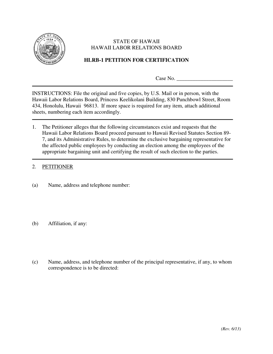 Form HLRB-1 Petition for Certification - Hawaii, Page 1