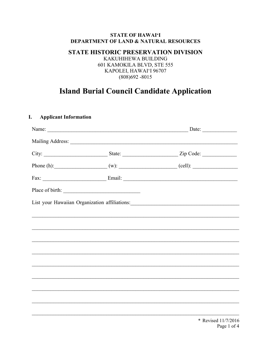 Island Burial Council Candidate Application - Hawaii, Page 2