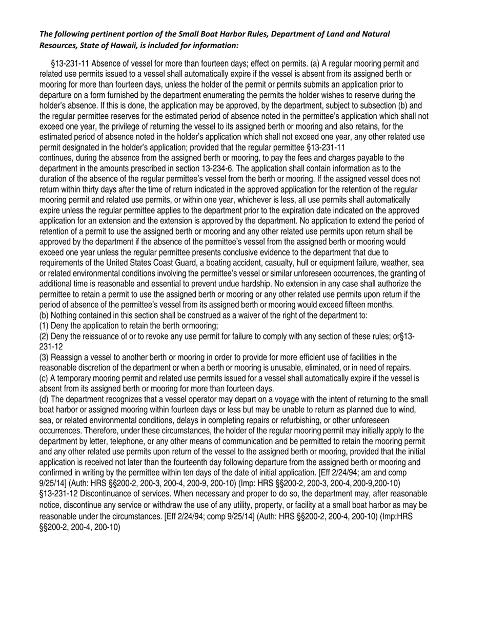 Form LNR3-128 Application to Retain Regular Mooring Permit and Other Use Permits During Temporary Absence - Hawaii, Page 2