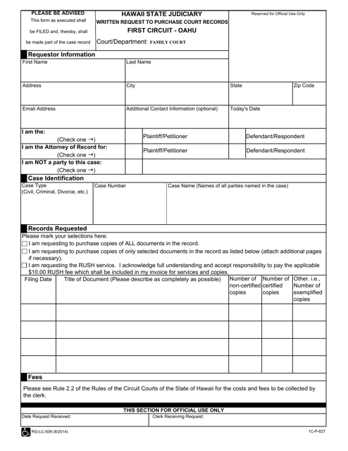 Form 1C-P-827 Written Request to Purchase Court Records - Hawaii