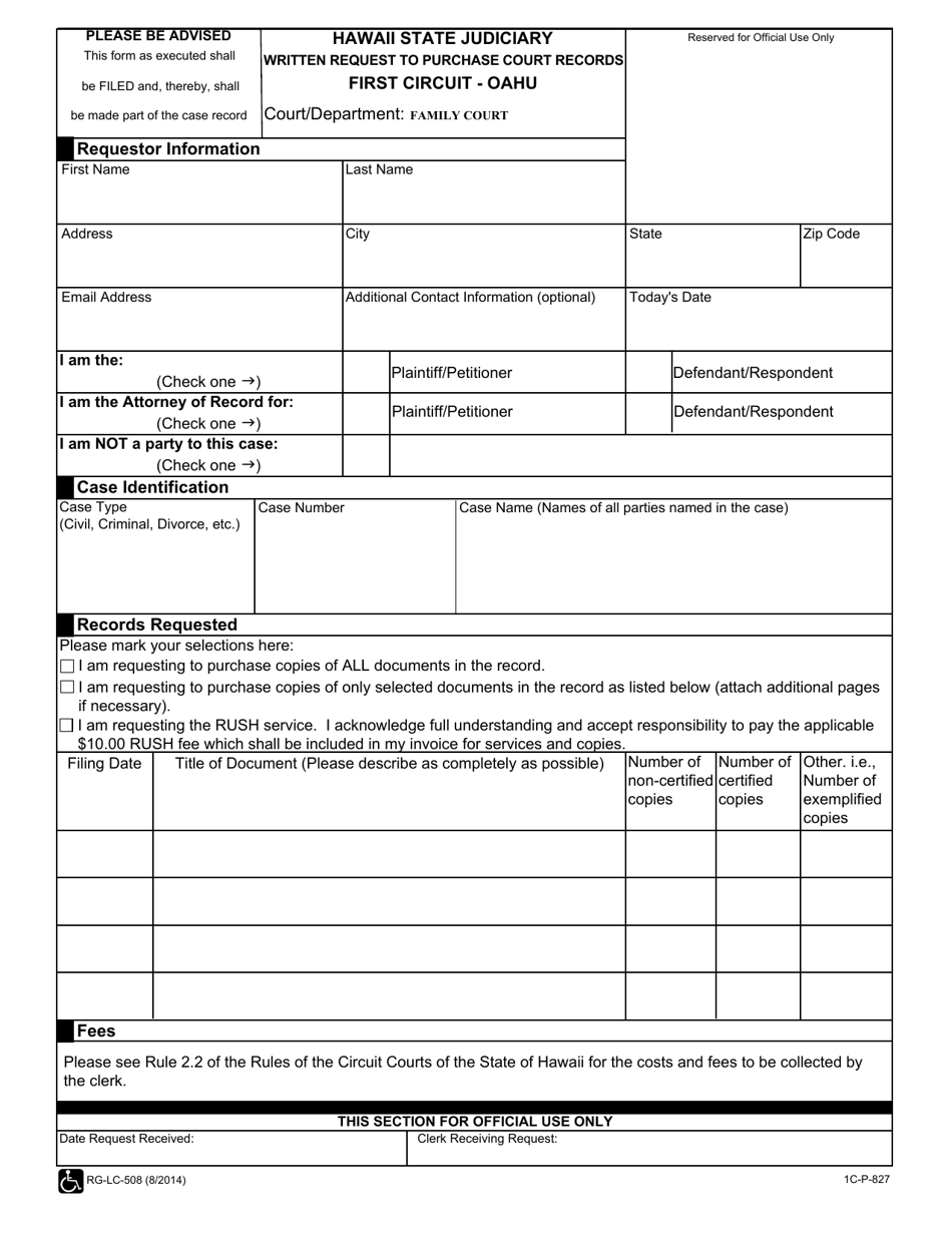 Form 1C-P-827 Written Request to Purchase Court Records - Hawaii, Page 1
