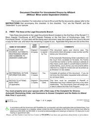Form 1F-P-1092 Document Checklist for Uncontested Divorce by Affidavit (Without Minor and/or Dependent Children) - Hawaii