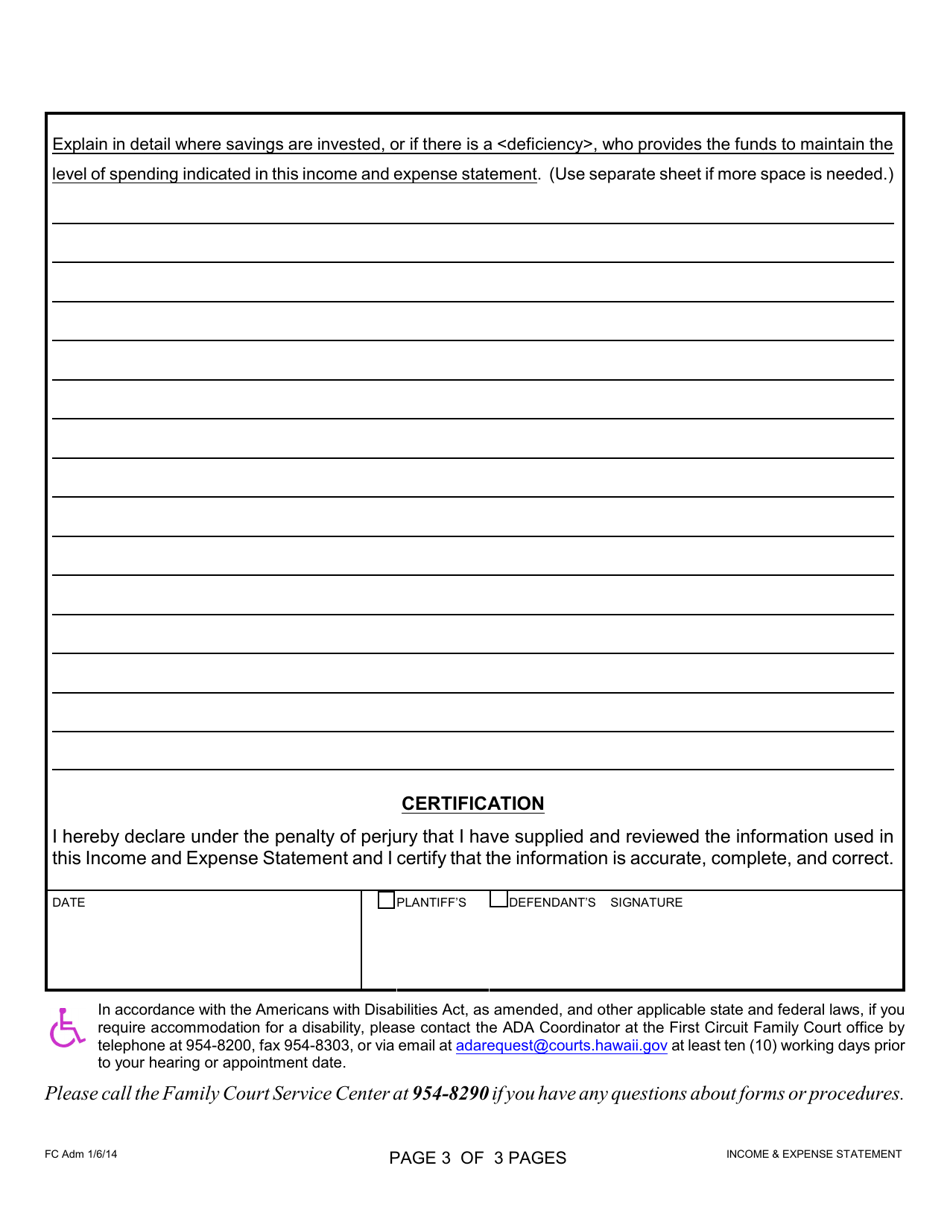 Form 1F-P-081 Income and Expense Statement - Hawaii, Page 3