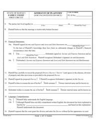 Form 1F-P-333 Affidavit of Plaintiff (For Uncontested Divorce) - Hawaii, Page 3