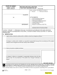 Document preview: Form 1F-P-878 Motion and Declaration for Post-decree Relief - Hawaii