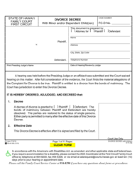 Document preview: Form 1F-P-746 Divorce Decree With Minor and/or Dependent Child(Ren) - Hawaii