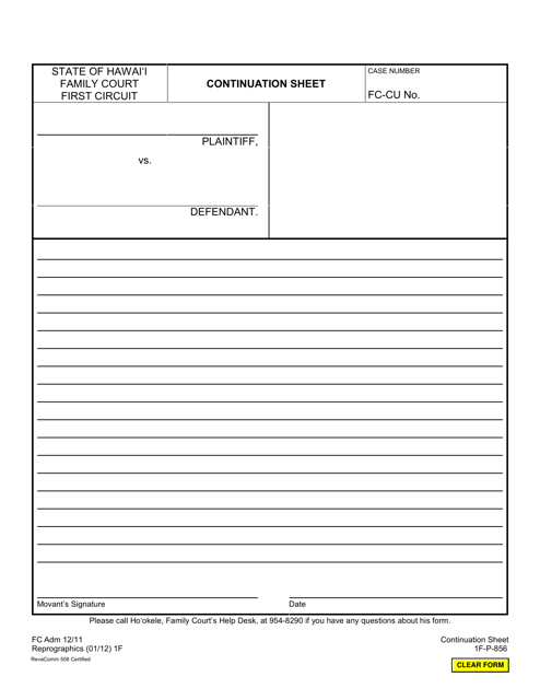 Form 1F-P-856 Continuation Sheet - Hawaii