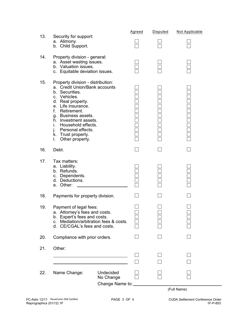Form 1F-P-853 Settlement Conference Order - Hawaii, Page 3