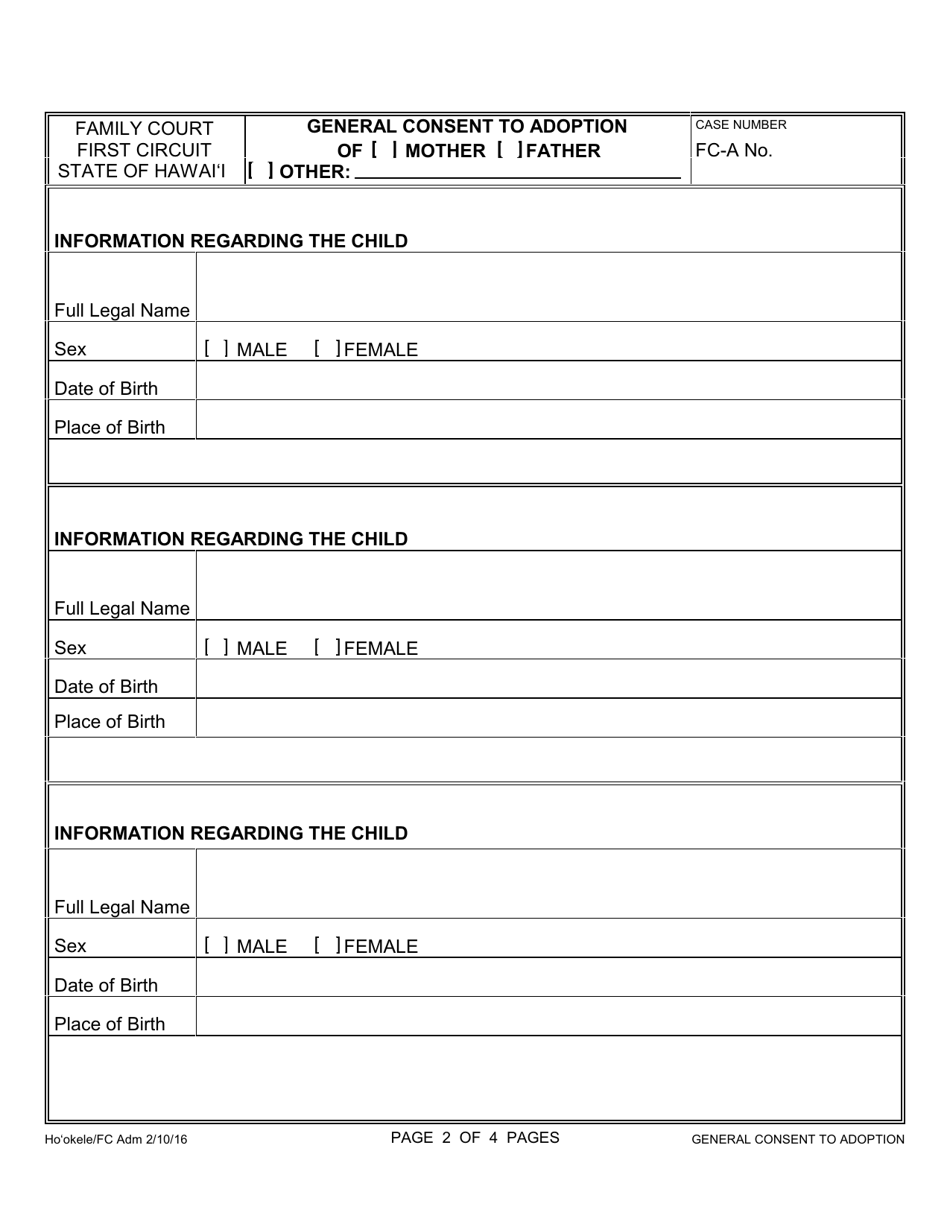 Form 1F-P-1036 General Consent to Adoption - Hawaii, Page 2