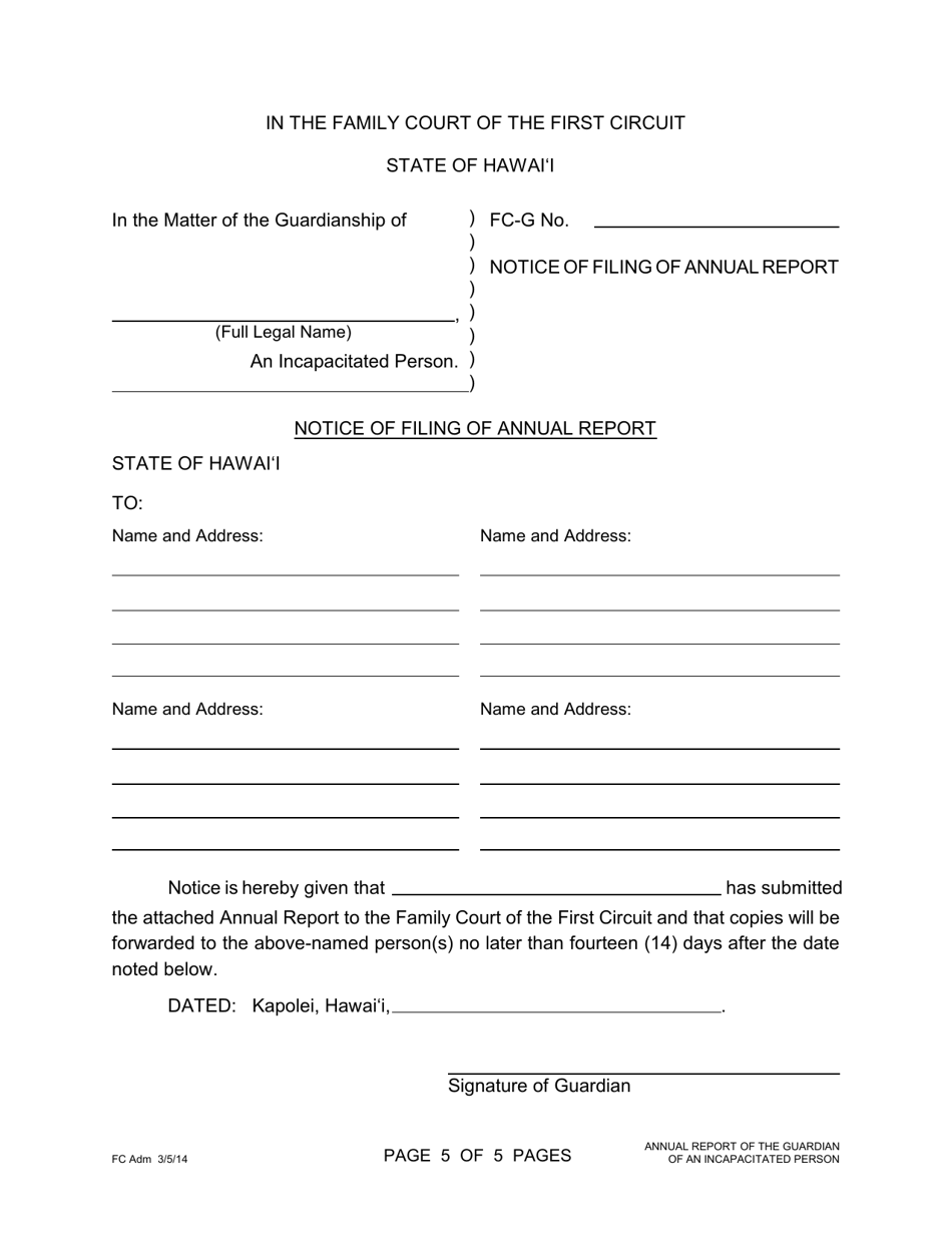 Form 1F-P-2011 Annual Report of the Guardian of an Incapacitated Person - Hawaii, Page 5