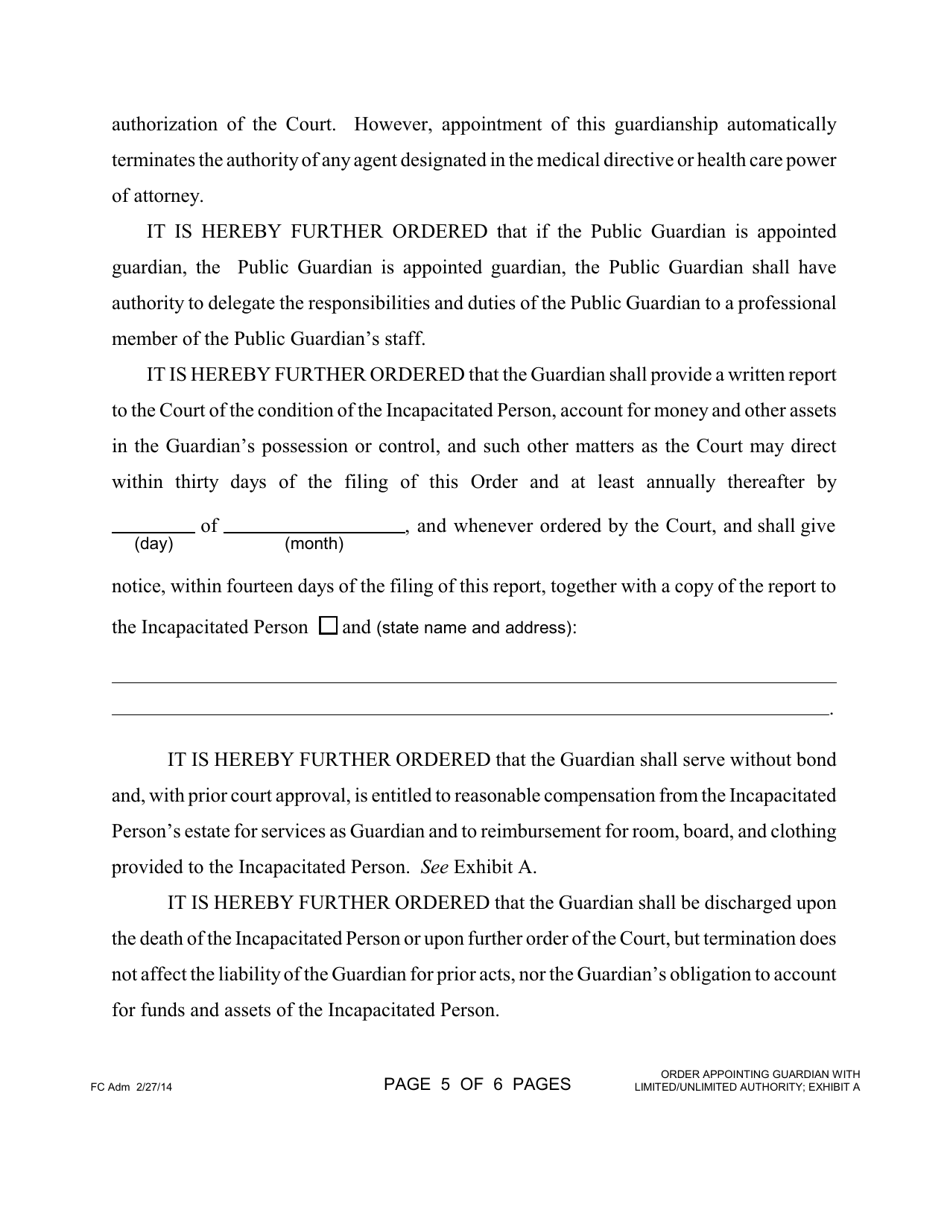 Form 1F-P-2014 Order Appointing Guardian With Limited / Unlimited Authority - Hawaii, Page 5