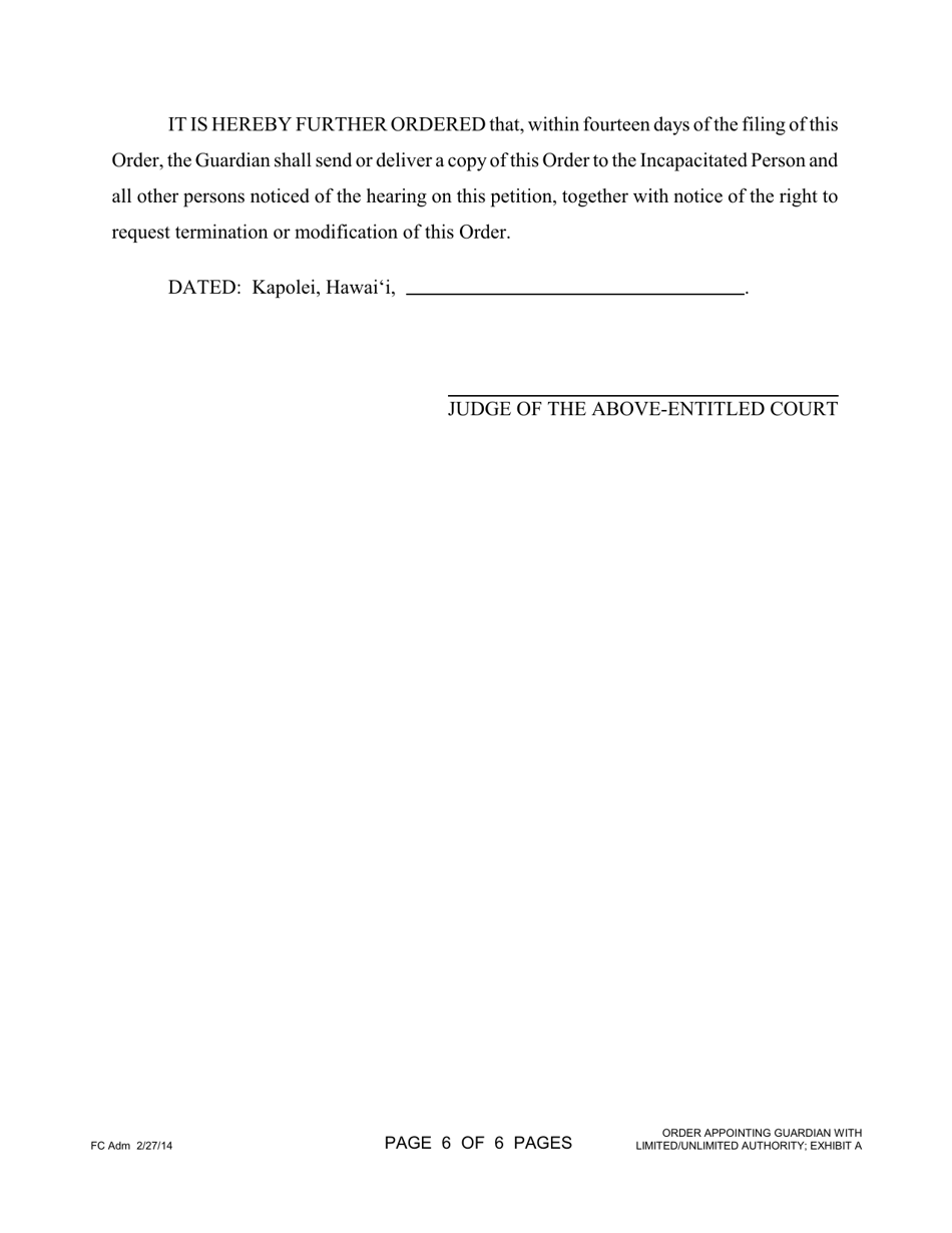 Form 1F-P-2014 Order Appointing Guardian With Limited / Unlimited Authority - Hawaii, Page 6