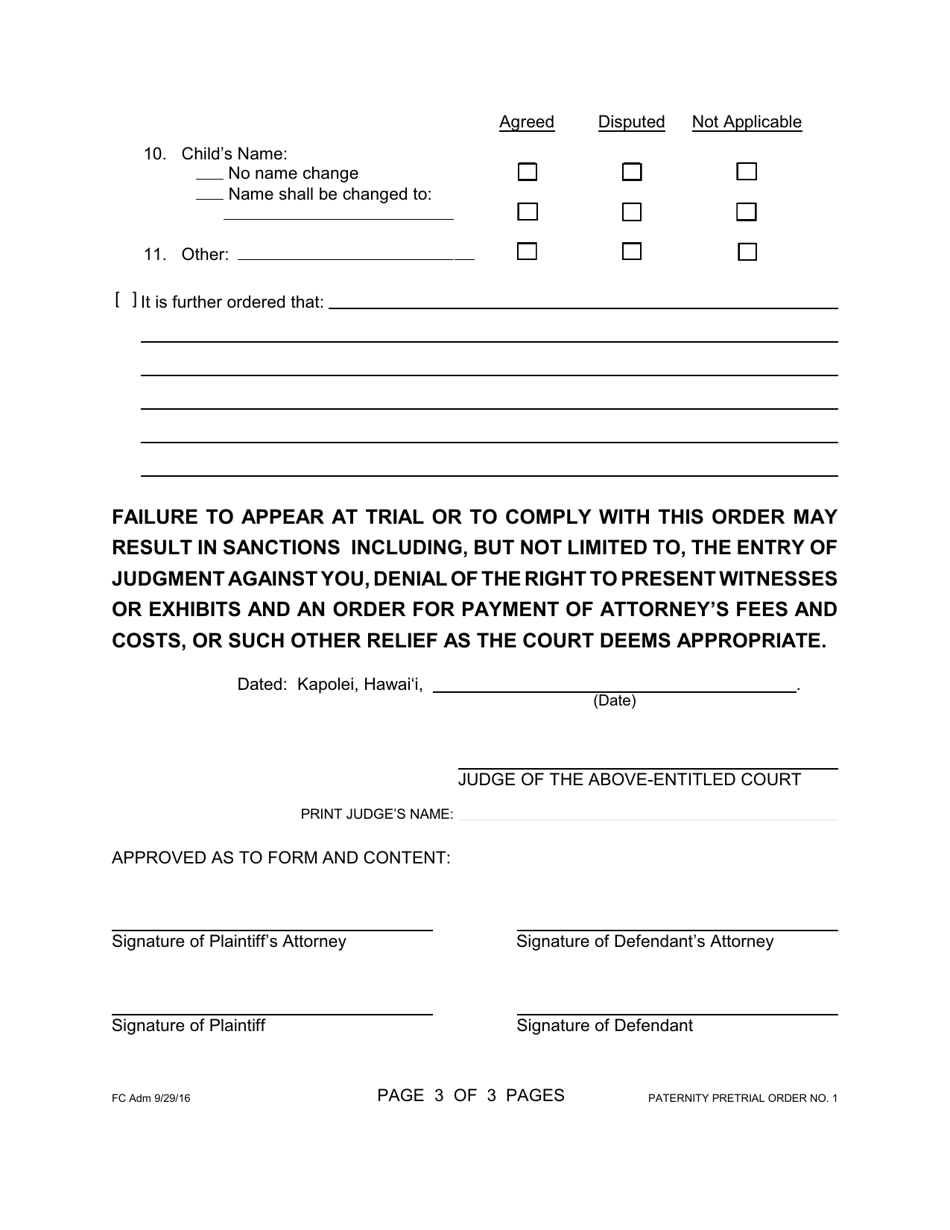 Form 1F-P-1055 Pretrial Order No. 1 - Hawaii, Page 3