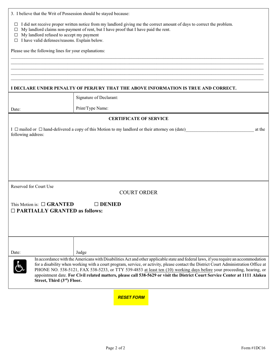 Form 1DC16 Fill Out, Sign Online and Download Fillable PDF, Hawaii