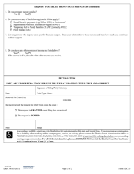 Form 1DC13 Request for Relief From Court Costs; Declaration; Order - Hawaii, Page 2