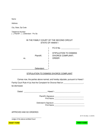 Document preview: Form 2F-P-354 Stipulation to Dismiss Divorce Complaint - Hawaii