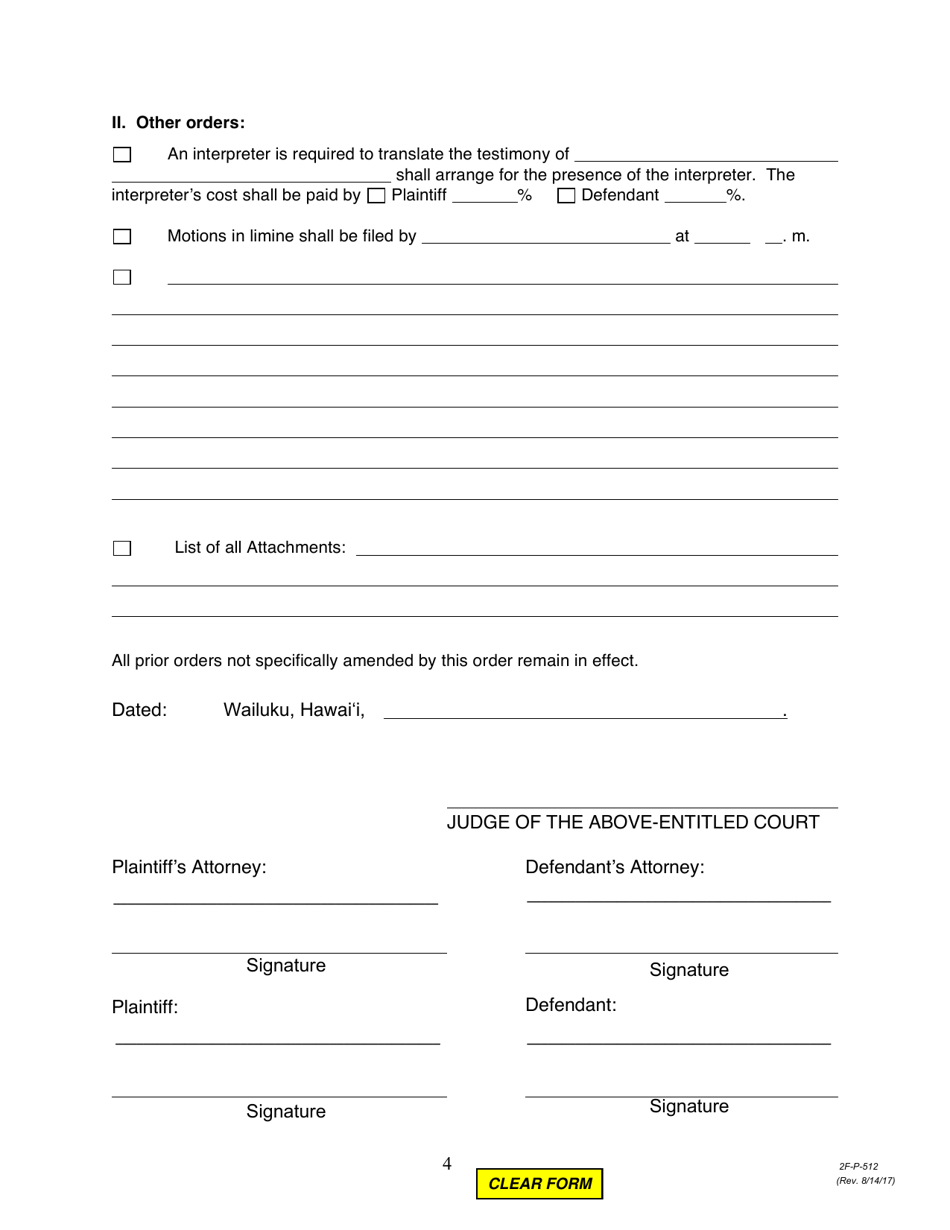Form 2F-P-512 Settlement Conference Order - Hawaii, Page 4