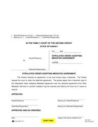 Document preview: Form 2F-P-497 Stipulated Order Adopting Mediated Agreement - Hawaii
