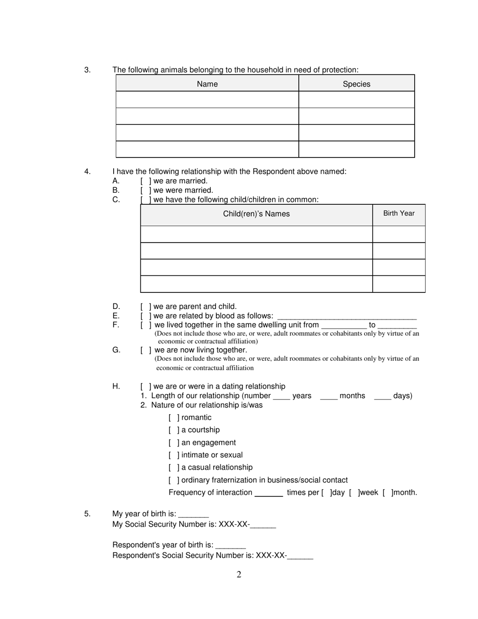 Form 2F-P-466 Ex Parte Petition for an Hrs 586 Temporary Restraining Order - Hawaii, Page 2