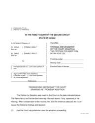 Form 2F-P-538 Findings and Decision of the Court Granting Petition for Adoption of an Adult(S) - Hawaii