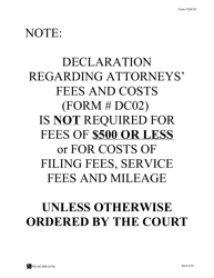 Form 2DC02 Declaration Regarding Attorney&#039;s Fees and Costs; Exhibits - Hawaii
