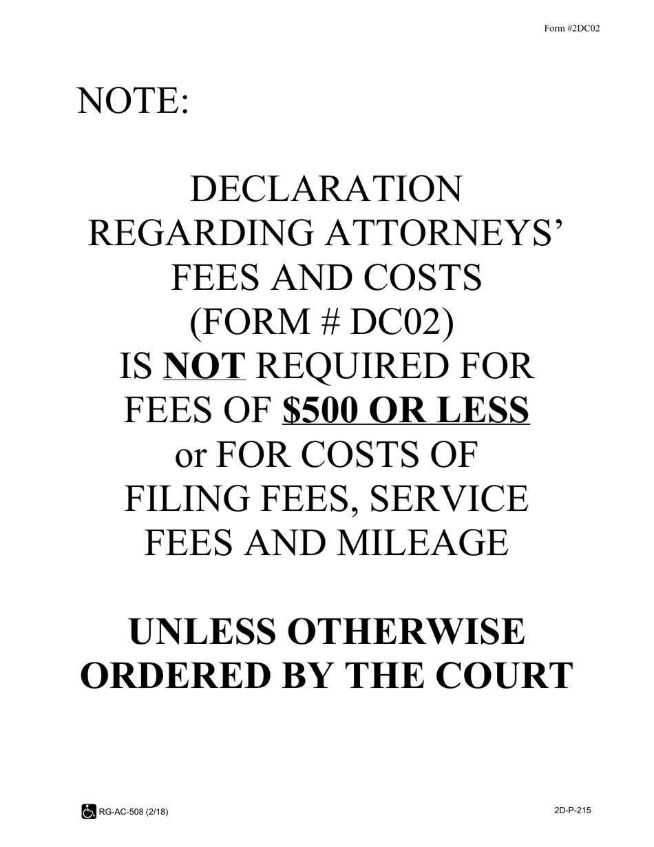 Form 2DC02 Declaration Regarding Attorneys Fees and Costs; Exhibits - Hawaii, Page 1