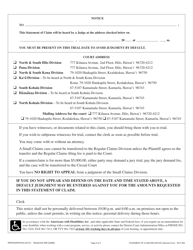 Form 3DC06 Statement of Claim and Notice (General Form) - Hawaii, Page 2