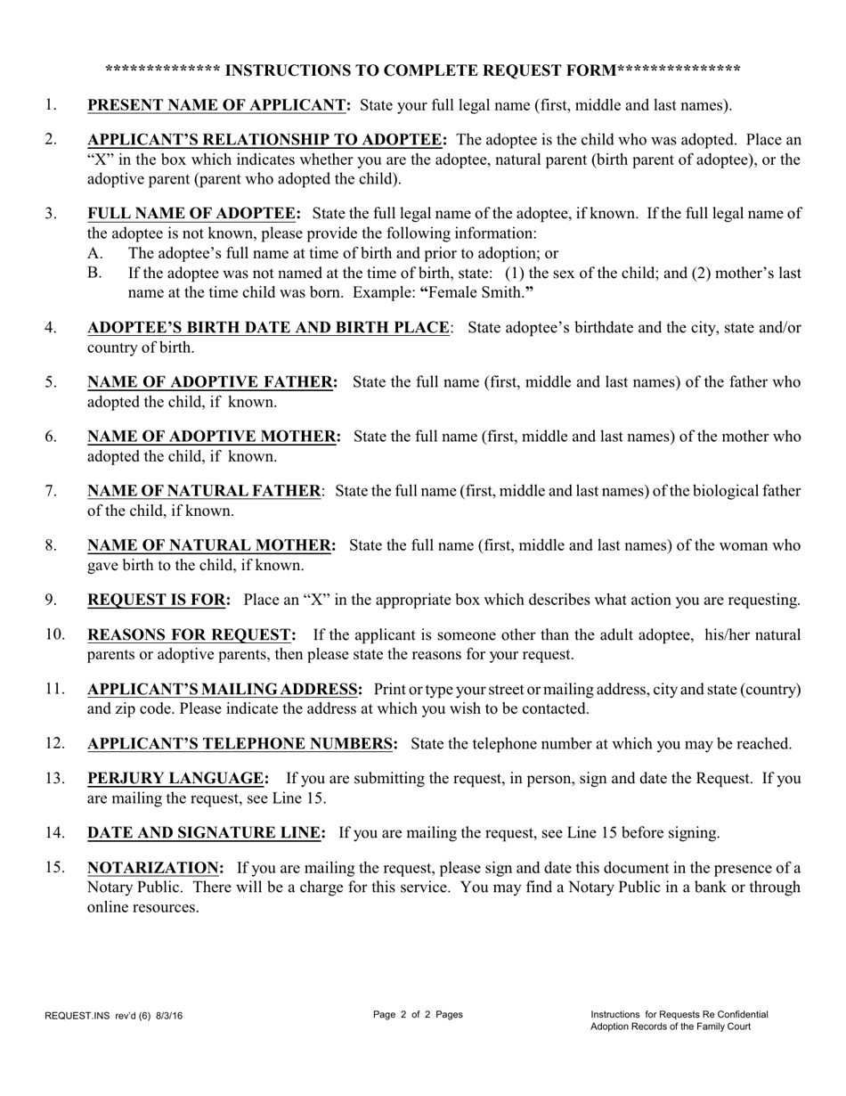 Instructions for Form 5C-P-334 Request Regarding Confidential Adoption Records of the Family Court (Act 80 of 2016) - Hawaii, Page 2