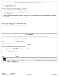 Form 5DC13 Request for Relief From Court Costs; Declaration; Order - Hawaii, Page 2